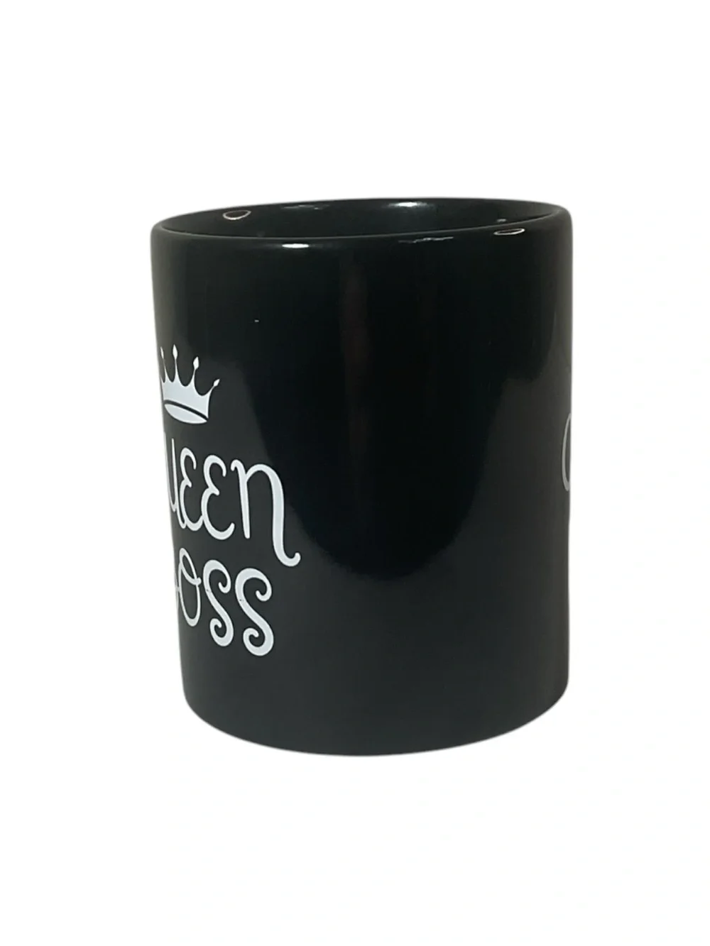 Queen Boss Black Ceramic Coffee Mug White Crown Script 11 oz Novelty Gift Cup